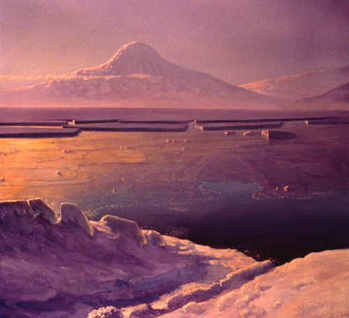 Mount Discovery at Sunset McMurdo Station Anarctica Oil Paintings David Rosenthal Antarctic Artist